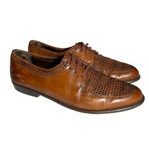 Cole Haan Bragano Shoes Mens Size 8.5M Made in Italy Woven Leather Oxford